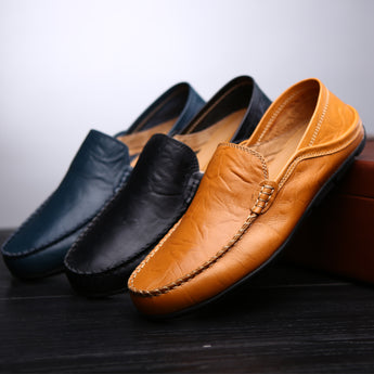 2019 Fashion Leather Men Shoes Casual Flat Men Shoes Waterproof Breathable Loafers Genuine Leather Slip Moccasins Comfortable